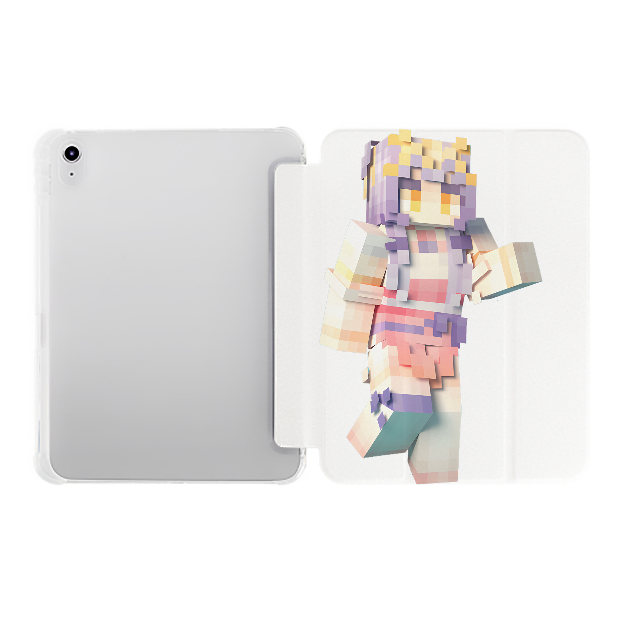 （画像用） マインクラフト ブロックの世界 Minecraft MC Block world IPad ケース ペン収納付き 三つ折りスタンド PUレザー×シリコン 対応機種9.5/10.5/10.9インチ